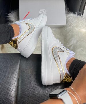 Tenis Nike Air Force Gold Gliter Premium Feminino 2