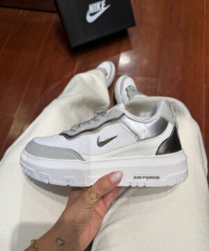 Tênis Nike Air Force Branco Prata Premium Feminino