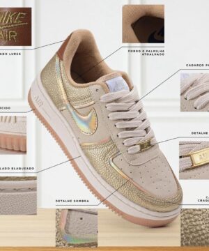 Tenis Nike Air Force Gold Metalizado Premium Feminino 2