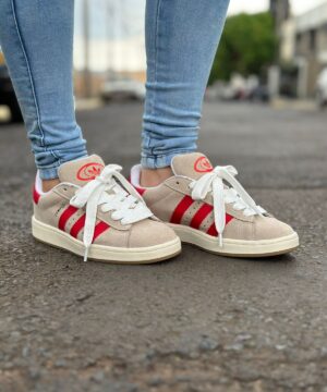 Tênis Adidas Campus Bege Vermelho Premium Feminino