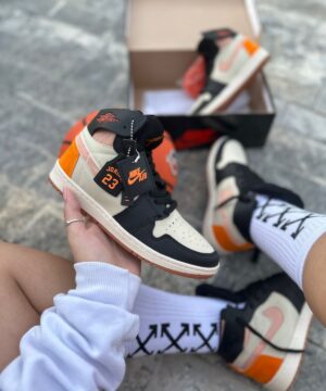 Tenis Nike Jordan 1 Zoom Preto Bege Laranja 1