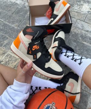 Tenis Nike Jordan 1 Zoom Preto Bege Laranja 5