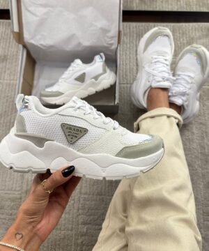 Tenis Prada Milado Dal Branco Cinza Feminino Premium 3