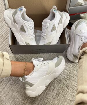 Tenis Prada Milado Dal Branco Cinza Feminino Premium 4