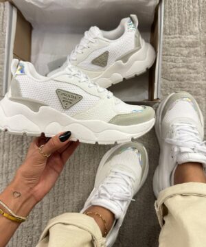 Tenis Prada Milado Dal Branco Cinza Feminino Premium 5