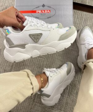 Tenis Prada Milado Dal Branco Cinza Feminino Premium 6