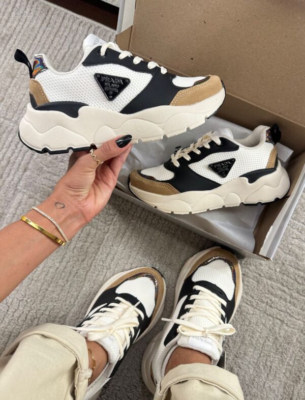 Tenis Prada Milado Dal Branco Preto Feminino Premium 1