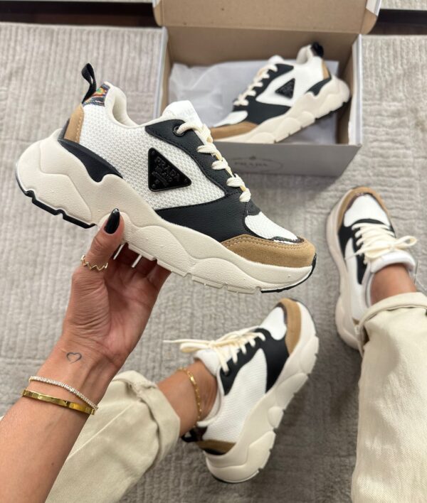 Tenis Prada Milado Dal Branco Preto Feminino Premium 2