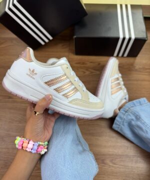 Tênis Adidas Fórum Branco Dourado Juvenil