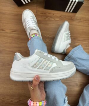 Tênis Adidas Fórum Branco Prateado Juvenil