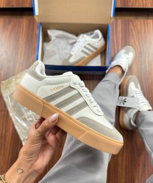 Tenis Adidas Samba Retro Branco Cinza Feminino Premium 1