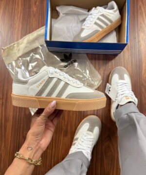 Tênis Adidas Samba Retrô Branco Cinza Feminino Premium