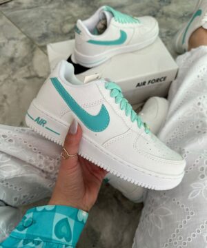 Tênis Nike Air Force Branco Verde Água Feminino Premium