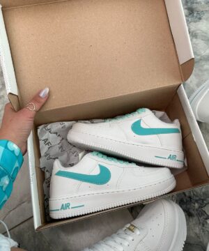 Tenis Nike Air Force Branco Verde Agua Feminino Premium 5