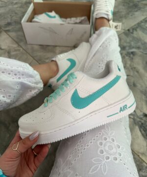 Tenis Nike Air Force Branco Verde Agua Feminino Premium 6