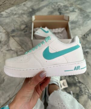 Tenis Nike Air Force Branco Verde Agua Feminino Premium 7