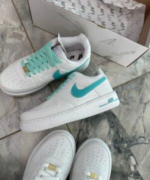 Tenis Nike Air Force Branco Verde Agua Feminino Premium 8