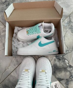 Tenis Nike Air Force Branco Verde Agua Feminino Premium 9