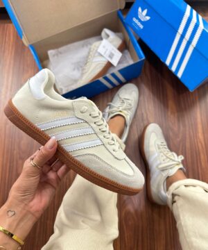 Tênis Adidas Samba Couro Bege Branco Feminino Premium