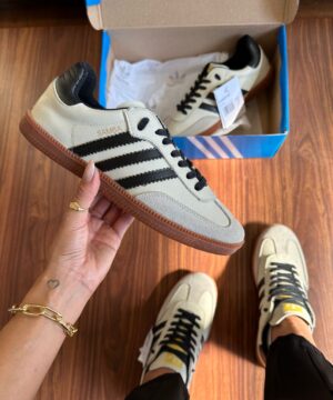Tênis Adidas Samba Couro Branco Preto Feminino Premium