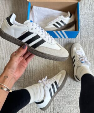 Tênis Adidas Samba Couro Branco Preto Sola Cinza Feminino Premium