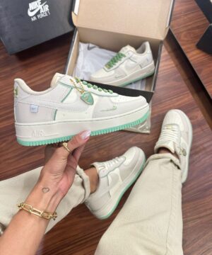Tenis Nike AF 1 Colors Branco Verde Feminino Premium 2
