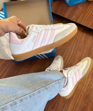 Tenis Adidas Samba Couro Branco Rosa Feminino Premium 3