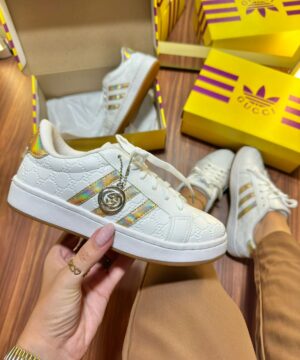 Tênis Adidas X Gucci Branco Dourado Feminino Premium