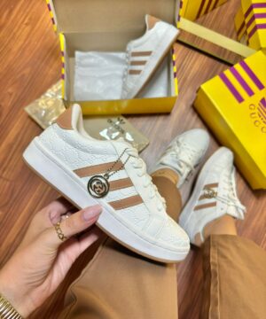 Tenis Adidas X Gucci Branco Marrom Feminino Premium 4