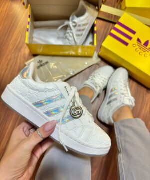 Tenis Adidas X Gucci Branco Prateado Feminino Premium 2