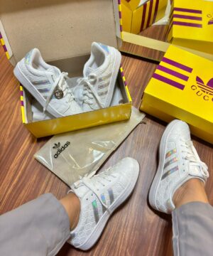 Tenis Adidas X Gucci Branco Prateado Feminino Premium 4