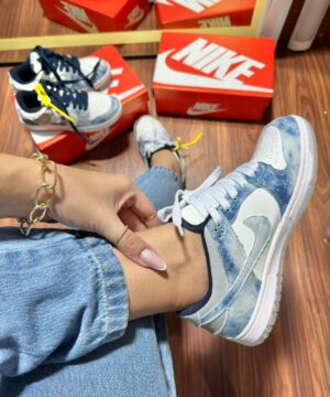 Tenis Nike Dunk Low Branco Jeans Feminino Premium 5