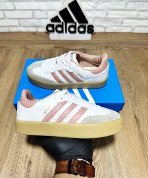 Tênis Adidas Samba Plataforma Branco Rosa Feminino Premium