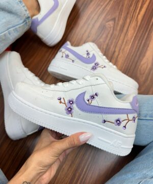 Tênis Nike Air Force Floral Branco Lilás Feminino Premium