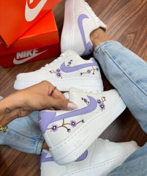 Tenis Nike Air Force Floral Branco Lilas Feminino Premium 3