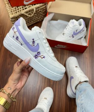 Tenis Nike Air Force Floral Branco Lilas Feminino Premium 5