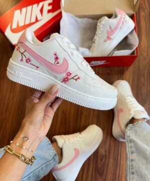 Tênis Nike Air Force Floral Branco Rosa Feminino Premium