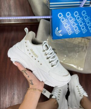 Tenis Adidas Plataforma Strass Branco Ouro Feminino Premium 2
