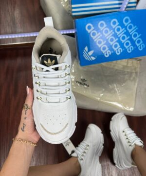 Tenis Adidas Plataforma Strass Branco Ouro Feminino Premium 3