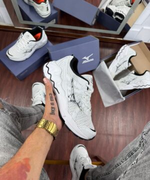 Tenis Mizuno Wave Nirvana 9 Branco Prata Masculino Premium 5