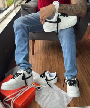 Tenis Nike Air Force Branco Preto Masculino Premium 1