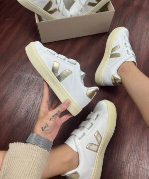 Tenis Vert Velcro Branco Ouro Feminino Premium 1
