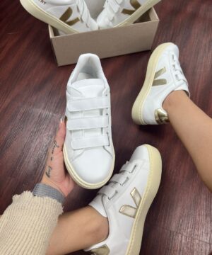 Tenis Vert Velcro Branco Ouro Feminino Premium 2