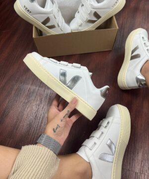 Tenis Vert Velcro Branco Prata Feminino Premium 1