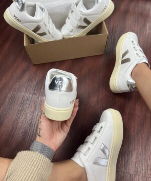 Tenis Vert Velcro Branco Prata Feminino Premium 2