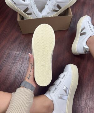 Tenis Vert Velcro Branco Prata Feminino Premium 3