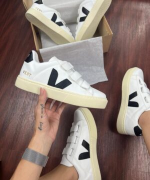 Tenis Vert Velcro Branco Preto Feminino Premium 4