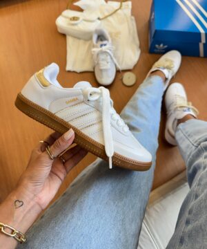 Tênis Adidas Samba OG Branco Ouro Feminino Premium