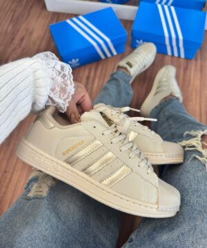 Tenis Adidas Super Star Off White Ouro Feminino Premium 5