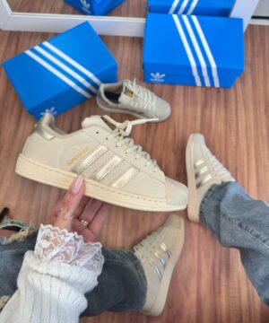 Tenis Adidas Super Star Off White Ouro Feminino Premium 7